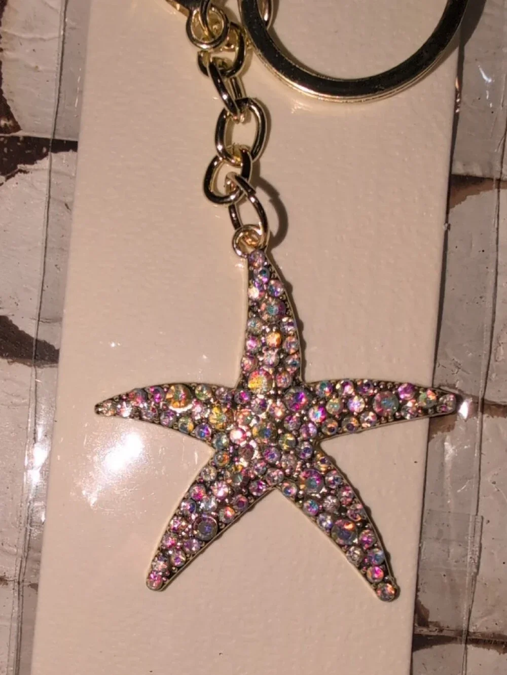 Blossom Gold Starfish Keychain with Multicolor Crystals